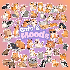 Lindos paquetes de pegatinas de gatos kawaii / pegatinas PNG para GoodNotes, Notability / Imprimibles / Bullet Journals, Planificadores, Álbumes de recortes, Regalo para amantes de los gatos
