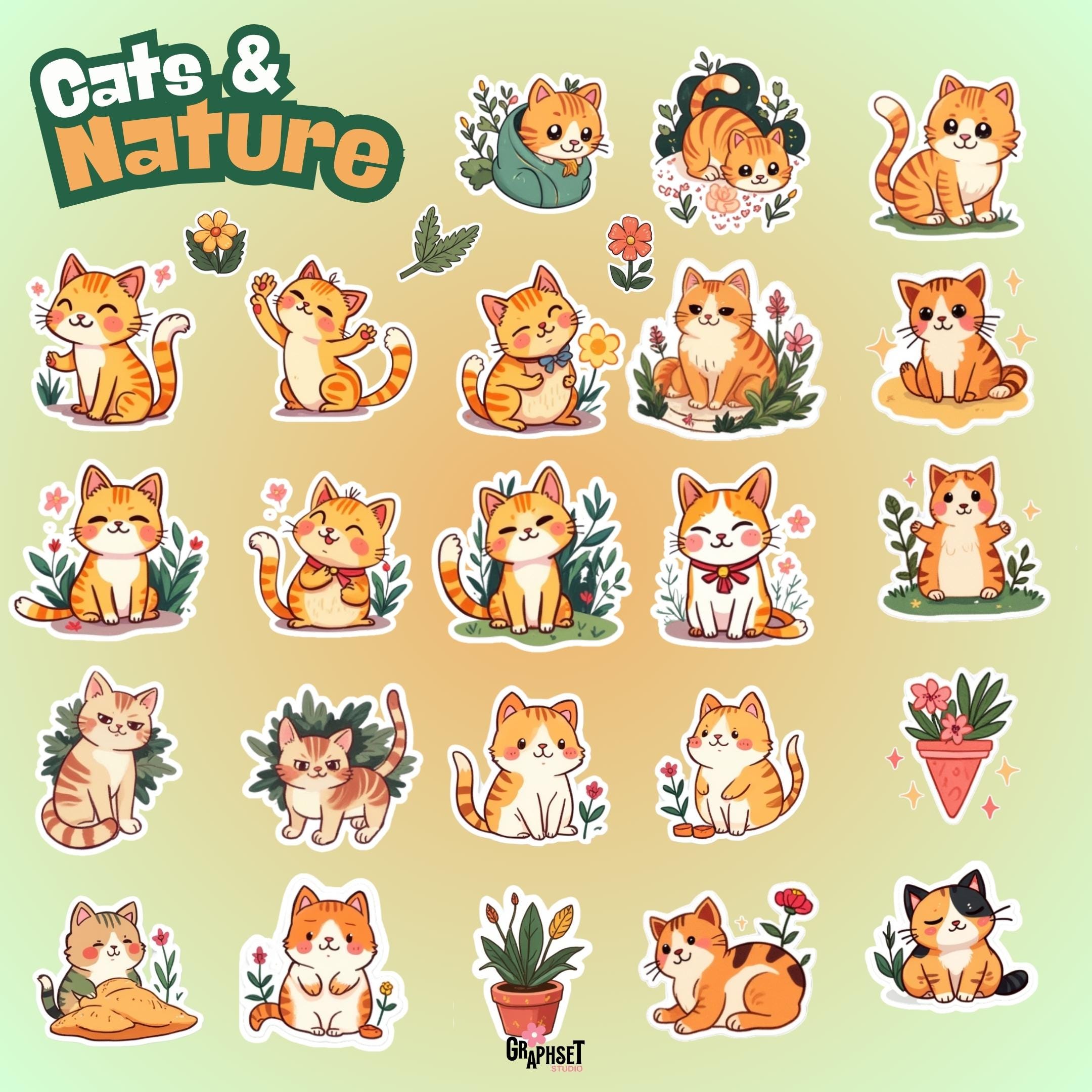 Cute Kawaii Cat Sticker Packs | PNG Stickers for Goodnotes, Notability ...