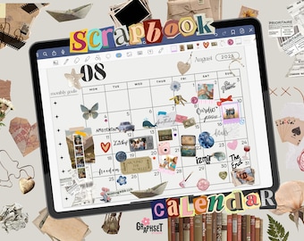Calendario scrapbook: adesivi vintage, planner digitale (PNG stampabile)