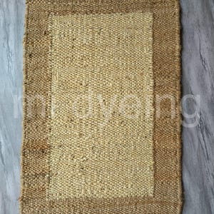 Handwoven Jute Area Rug: Bordered Boho Flatweave Carpet