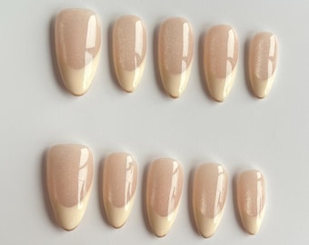 Unghie finte naturali / Unghie finte eleganti / Design unghie quotidiano senza tempo / Set di unghie finte / Unghie riutilizzabili / Unghie finte fatte a mano