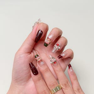 Red Fake Press On Nails｜Creative 3D Nails｜Statement Nails | Heart Press Ons｜Press on Nail Sets | Reusable Nails | Handmade Acrylic Nails