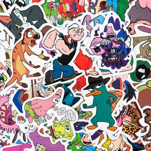 50 adesivos aleatórios de desenhos animados retrô, adesivos de animação clássicos dos anos 90, adesivos engraçados de programas de TV, adesivos à prova d'água para diário, álbum de recortes, laptop
