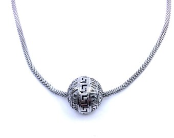 Handmade Rhodium Plated Sterling Silver Ball Bead Necklace - Greek Jewelry