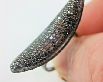 Handmade Sterling Silver Bull Horn Ring: Black Rhodium & Orange CZ