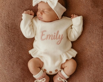 Personalized Embroidered Baby Romper, Custom Knit Sweater, Baby Shower Gift