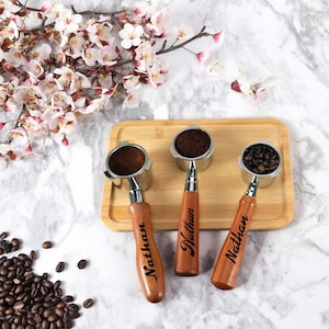 51mm Bottomless Portafilter for DeLonghi 3-Ears Machines – Solid Rosewood/Beech Handle – 304 Stainless Steel Espresso Extraction Tool
