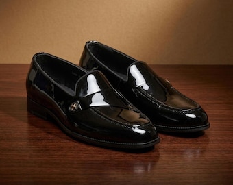 Black Patent Leather Loafers: Men's Slip-On Wedding Dress Shoes