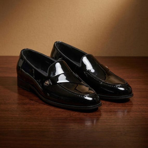 Black Patent Leather Loafers: Men's Slip-on Wedding Dress Shoes