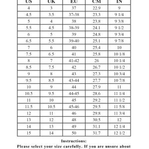May include: A shoe size chart from Jacob Shoes & Co. displays sizes in US, UK, EU, centimeters, and inches. The chart includes sizes from US 4 (9 inches, 22.9 cm) to US 15 (12 1/2 inches, 31.7 cm). Instructions are provided for selecting the correct size.