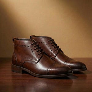 Handgefertigte braune Brogue-Stiefeletten aus Leder für Herren, Chukka-Stiefel mit Kappe