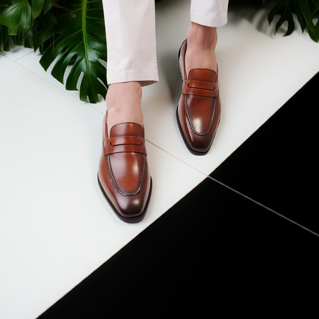 brown slip on dress shoes men Men's Tan Leather Penny Loafer Slip-on ons make every walk 20SALE2026 Flattering Bridesmaid Dresses for Size:EU 41 / US 8