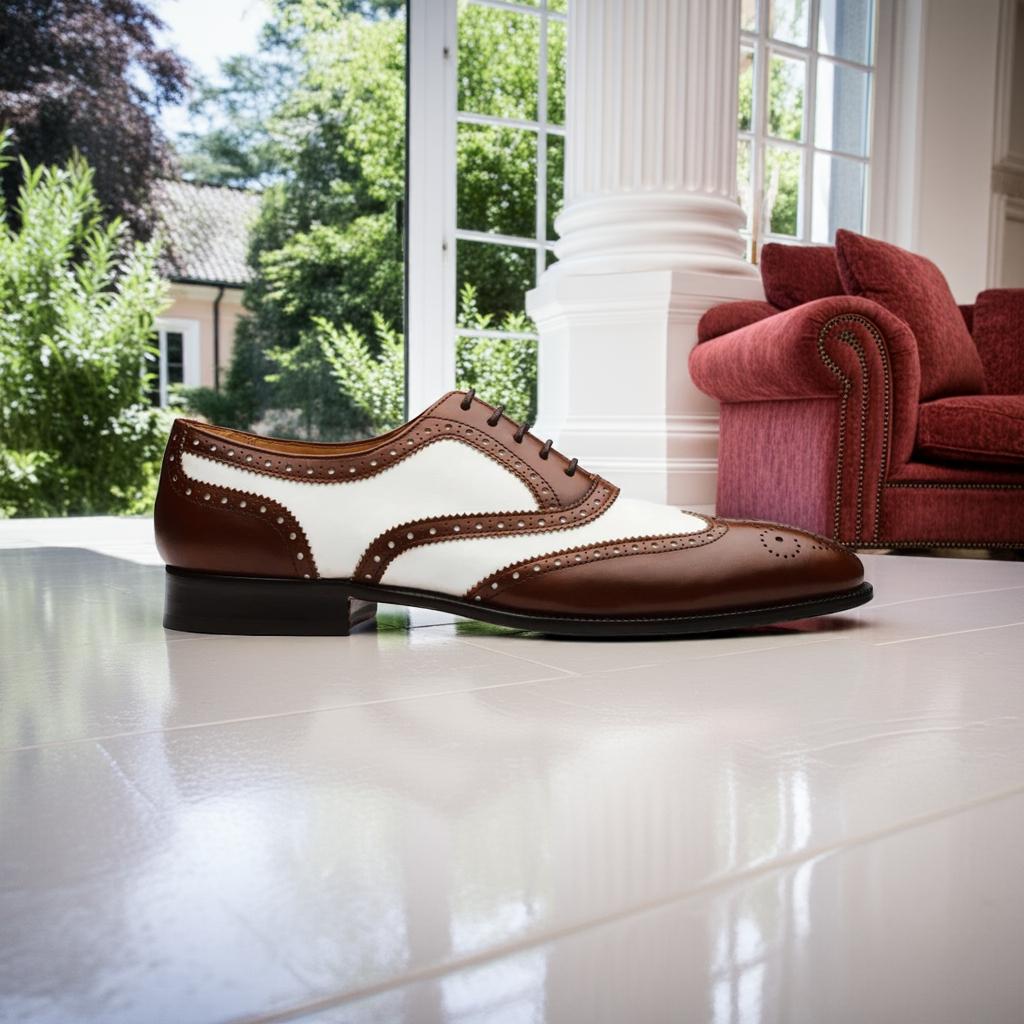 Spectator Brown and White Wingtip Brogue Shoes - Men's Designer Dress Shoes