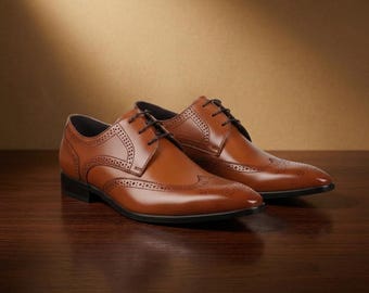 Handgefertigte hellbraune Leder Oxford Brogues – Herrenschuhe für die Hochzeit