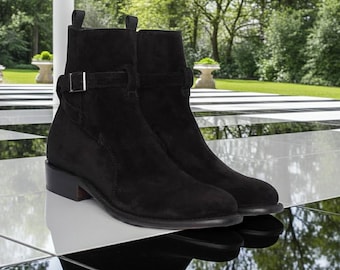 Men's Handmade Black Suede Ankle Boots: Winter Custom Leather Boots for Men