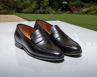 Handgemaakte zwartleren herenmocassins, instappers voor heren voor heren,