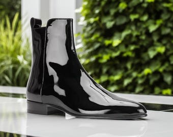 mens patent leather dress boots Black Patent Chelsea Boot for Men