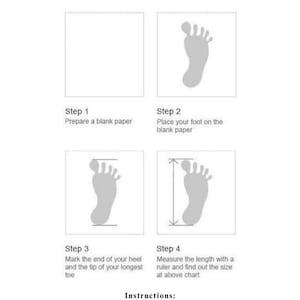 May include: A white size guide from Jacob Shoes & Co. shows four steps for measuring feet. Instructions include preparing paper, placing a foot, marking heel and toe, and measuring. Text advises wearing socks/hosiery during measurement.