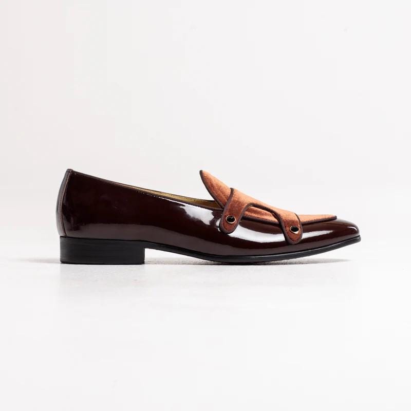 chinese dress ladies Paul Parkman Men's Burgundy Suede & Black Patent Oxfords (ID#17BUR85) EU 46