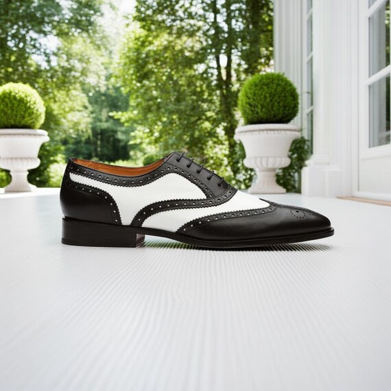 Spectator Black and White Wingtip Brogue Shoes Men's Designer