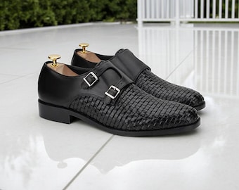 Black Double Monk Strap Dress Shoes for Men – Luxury Formal Leather Shoes