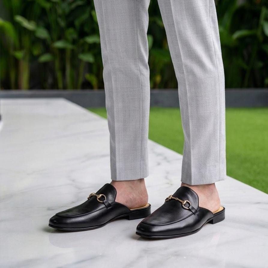 Black Leather Mules for Men