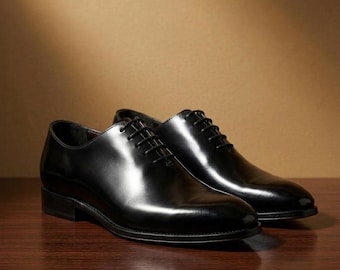 Men's Black Wholecut Oxford Dress Shoes: Handmade Leather Lace-Up