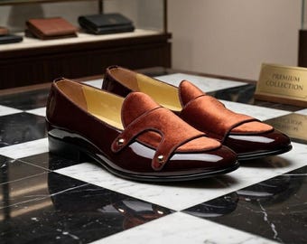 Brown Suede & Patent Leather Dress Shoes: Men's Formal Wedding Loafers