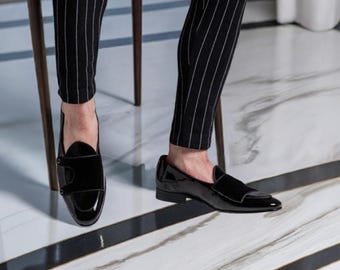 Zapatos de vestir de ante negro y charol: zapatos formales de boda para hombre