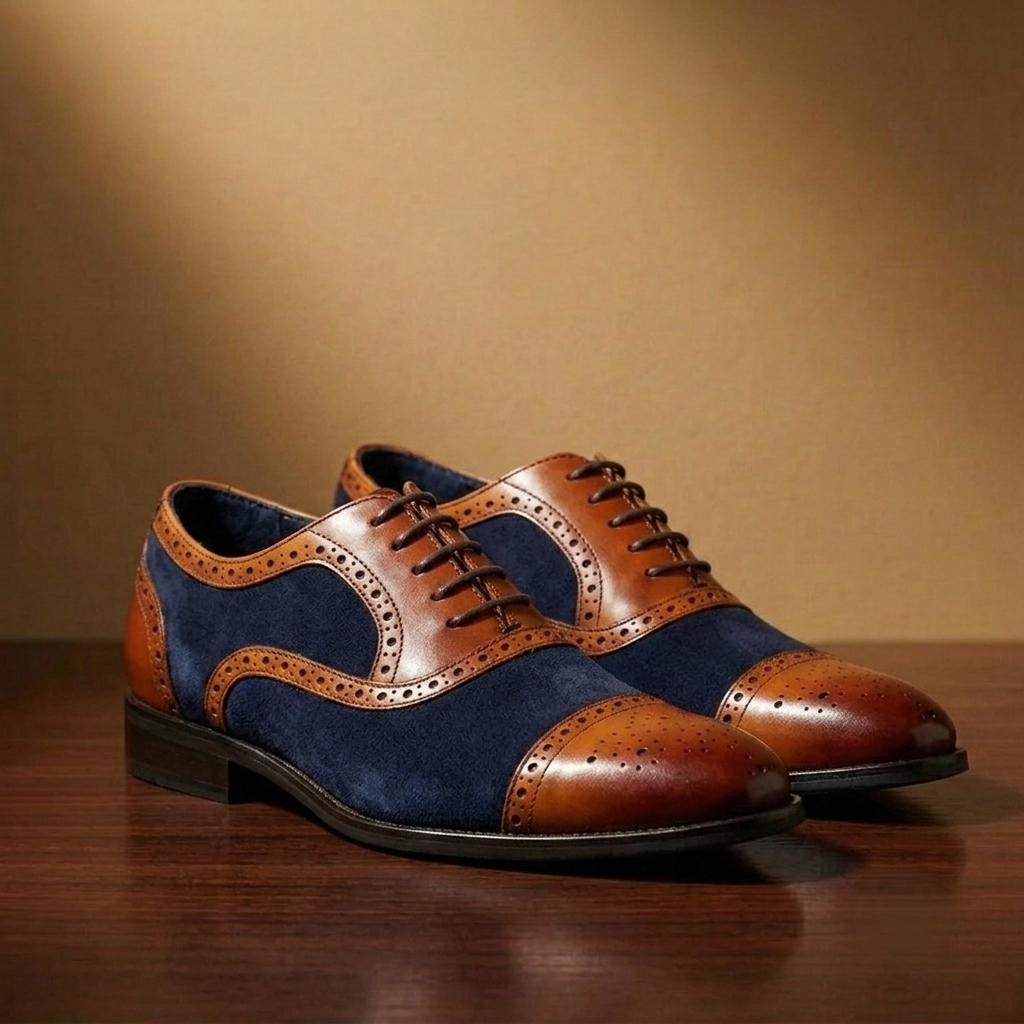 brown men dress shoes Handmade & Navy Suede Brogue Shoes: Men's Designer Leather Lace