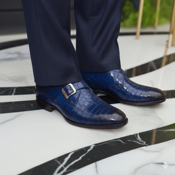 blue designer dress shoes Blue Buckle Dress Shoes D1240｜Formal Occasions｜VICHYKING – VichyKing®