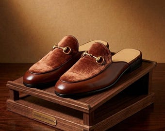 Suede Leather Mules for Men: Brown Backless Slippers with Buckle