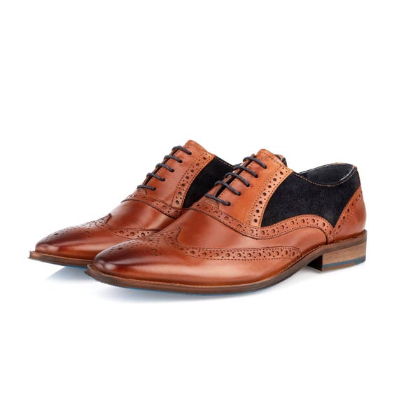 Spectator Brown Leather Suede Wingtip Brogue Shoes - Men's Designer Oxford Dress Shoes Spectator Brown Leather Suede Wingtip Brogue Shoes - Men's Designer Oxford Dress Shoes