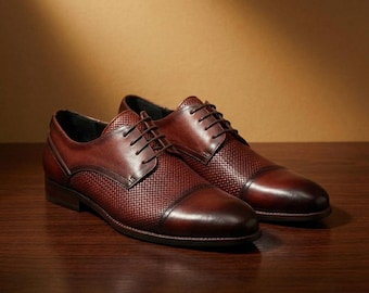Luxury Brown Derby Shoes: Handmade Leather Formal Wedding Shoes