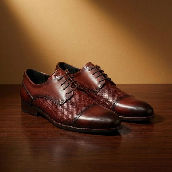Luxury Brown Derby Shoes: Handmade Leather Formal Wedding Shoes