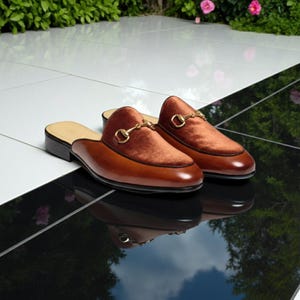 Suede Leather Mules for Men: Brown Backless Slippers with Buckle
