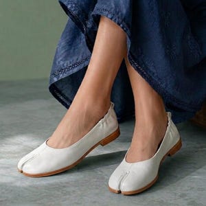 Handmade Leather Mary Jane Flats for Women, White Ballet Flats, Minimalist Women's Shoes