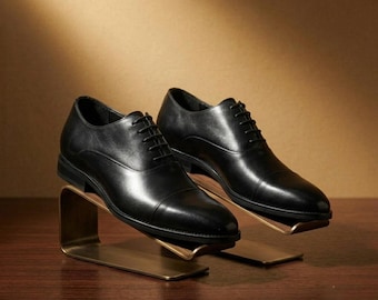Zapatos Oxford de vestir de cuero negro: zapatos formales con puntera y cordones