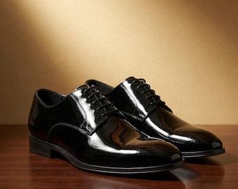 Zwarte lakleer Oxford schoenen: formele trouwschoenen heren