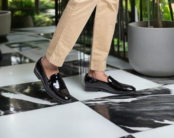 Mocassini in vernice nera: scarpe da sposa slip-on da uomo