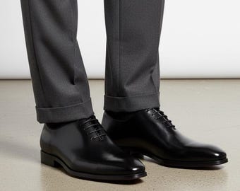 Men's Black Wholecut Oxford Dress Shoes: Handmade Leather Lace-Up