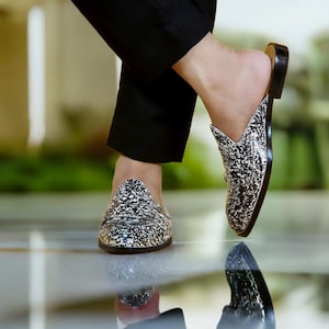 Spectator Black and White Backless Designer Shoes for Men Leather Mules, Men&#39;s Leather Slippers