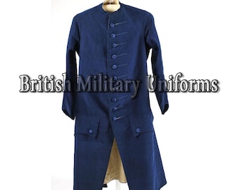 18th Century Frock Coat British Military Continental Men Blue Wool Jacket
