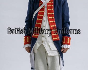 手作りのウール製レッドコートジャケット：イギリス陸軍独立戦争時代の
