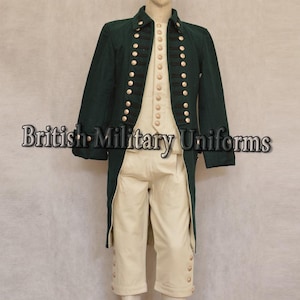 Green Wool Frock Coat: 1779th British Military Uniform, Historical Reenactment