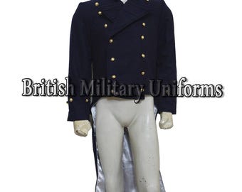 Men's Navy Wool Regency Tailcoat: 19th Century Military Style