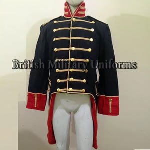 Black Wool Hussar Tail Jacket: 19th Century Military Steampunk Coat