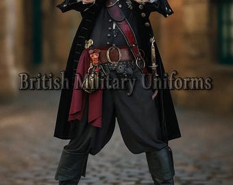 Pirate Captain Frock Coat, Sea Wolf Costumes, Men Black Coat In Velvet