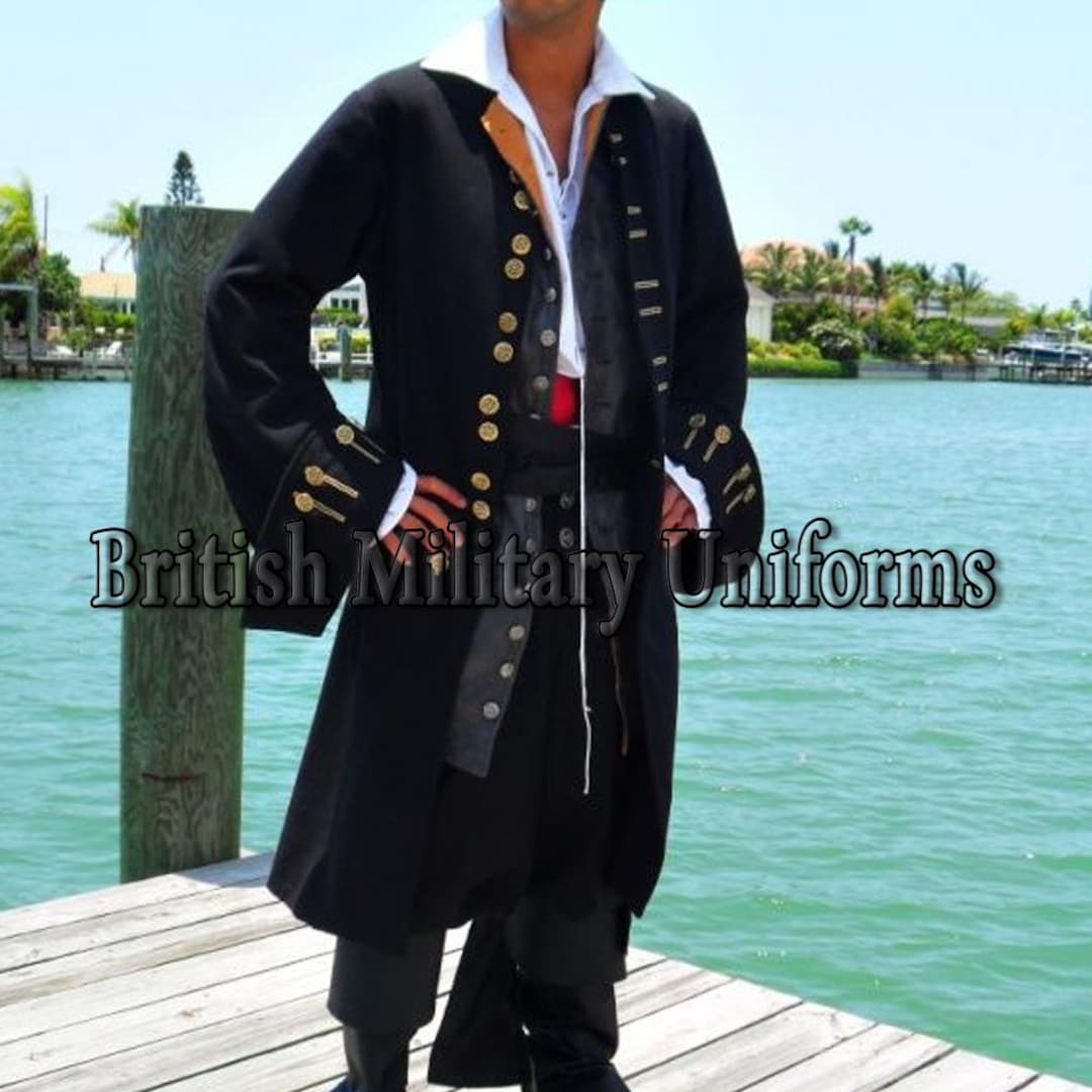 Black Wool Pirate Captain Frock Coat: Historical Reenactment Costume - Etsy