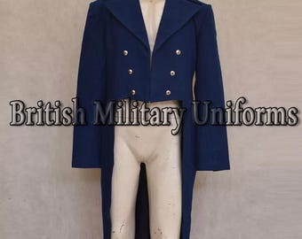 Handmade Blue Wool Regency Tailcoat: 19th Century Style